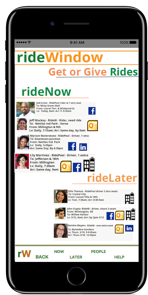 rideWindow Get Rides screen